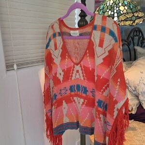 Denim & Supply Ralph Lauren  Orange/red and Blue Liggtweight Poncho Sweater